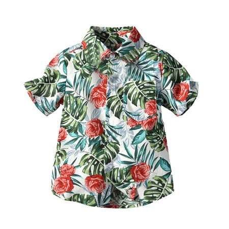 

Kids Toddler Boys Shirt Short Sleeve Tops Casual Print Green 100