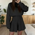 thumbnail image 5 of Huankd Womens Skirt 2 Piece Sweater Set Long Sleeve Crewneck Sweaters Pleated Mini Skirt Knit Lounge Sets Black M, 5 of 5