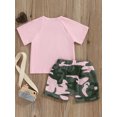 thumbnail image 5 of Toddler Kids Girl 2Pcs Summer Outfits Short Sleeve T-Shirt + Camouflage Shorts Set Kid Loungewear 0-5Years, 5 of 9