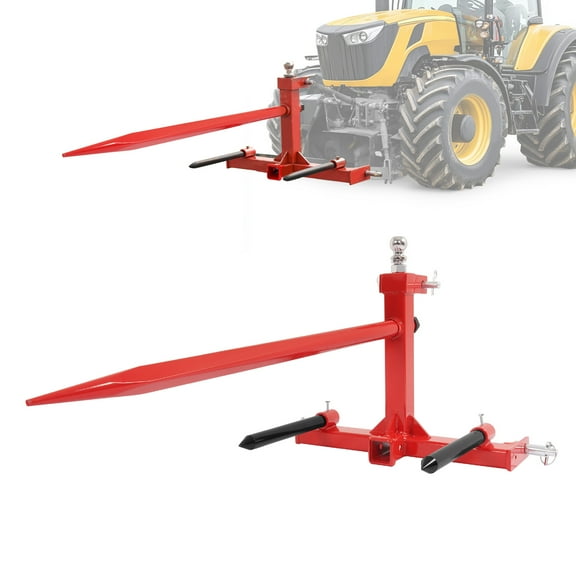 Kojem 3 Point Hay Spear for Tractor Cat 1 with 2 Stabilizers Bale Spear & 2" Receiver with Trailer Ball Gooseneck Drawbar,Loading 3000lbs