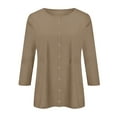 thumbnail image 5 of Cardigan Sweaters for Women Crew Neck 3/4 Sleeve Button Down Fall Blouses Open Front Solid Color Slim Fit Tunic Work Sweaters for Women Khaki S, 5 of 5