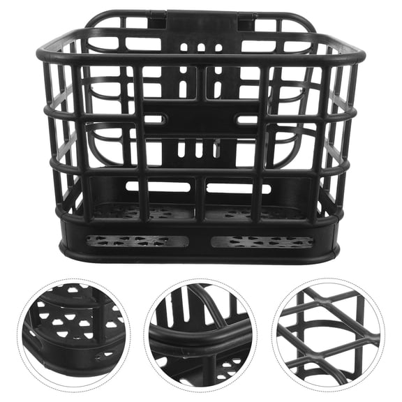FONDOTIN Bicycle Front Basket Plastic Durable Thickened Sturdy Storage Basket Black for Cycling