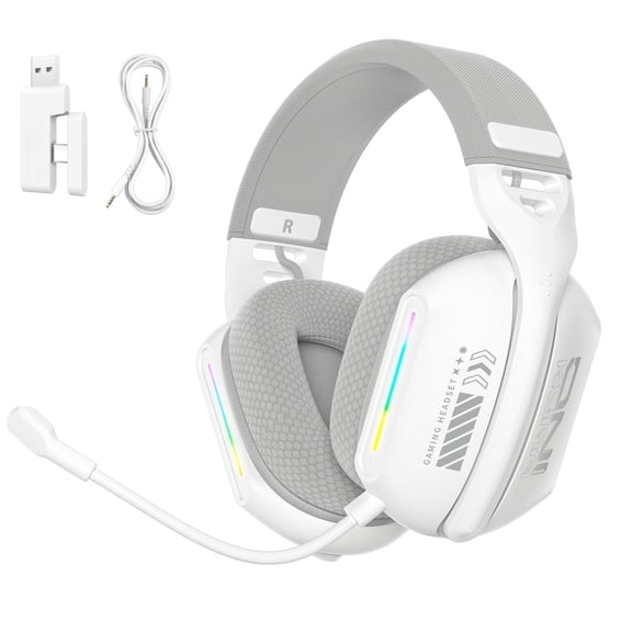 Siivton Wireless Gaming Headset – 2.4 GHz/Bluetooth 5.3 Gaming Headphone, 60H Playtime, Detachable Mic,for PS5/PS4,Xbox,Switch,Phone,Mac, PC(White)