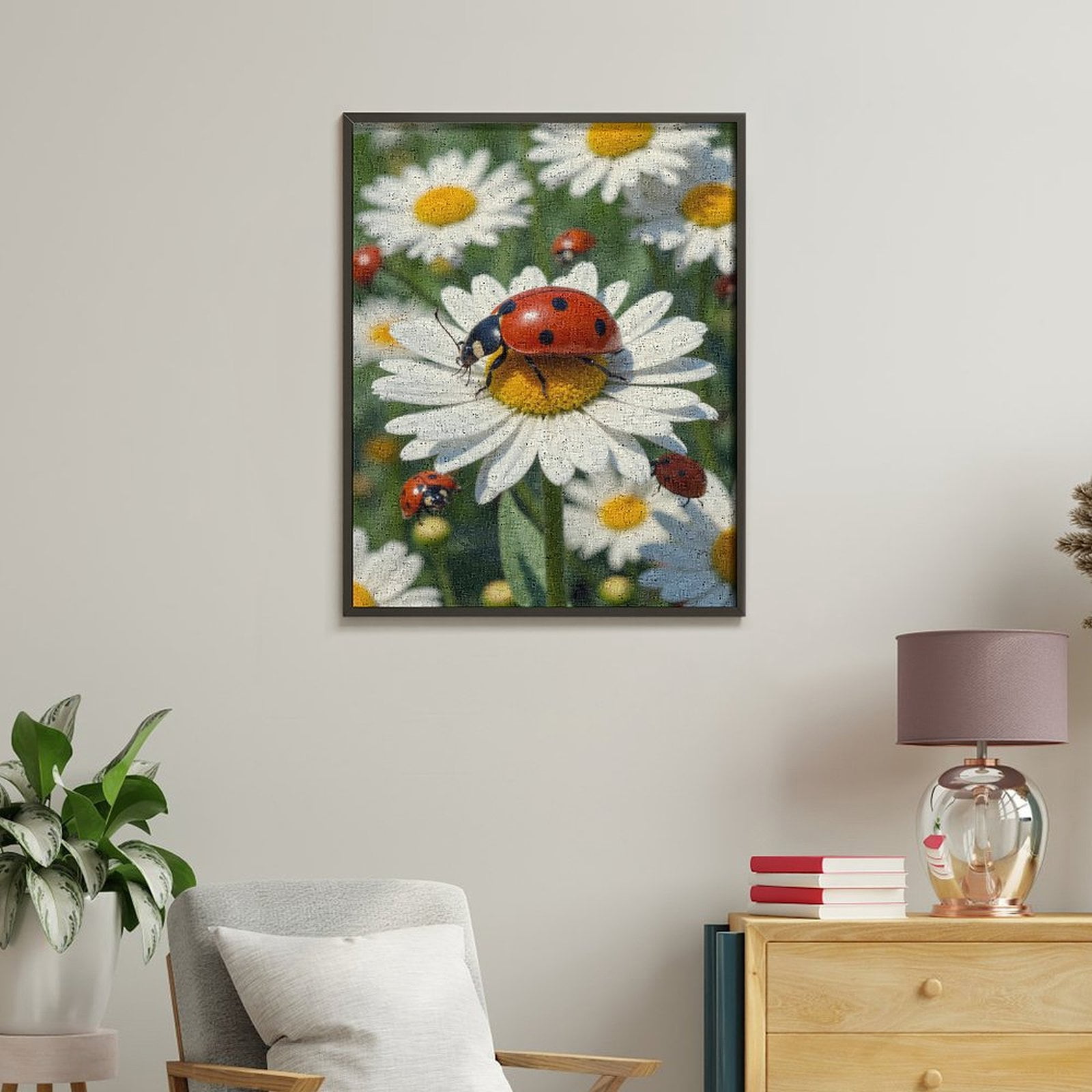 Paint by Numbers Kit for Adults, Ladybugs On Daisies Blossom Meadow Paint by Numbers, Easy Paint by Numbers Kit for Adults Beginner, DIY Adult Paint by Number Kits on Canvas, 12x16in Home Decor