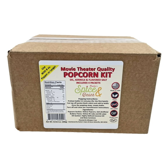 Home Theater All in One Popcorn Kit - Portion Packets with Kernels, Oil and Flavored Salt - Pack of 4