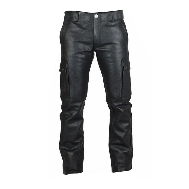 Mens Motorcycle Black Leather Pants Jeans Style Motorcycle Riding Pants for  Biker with Pockets