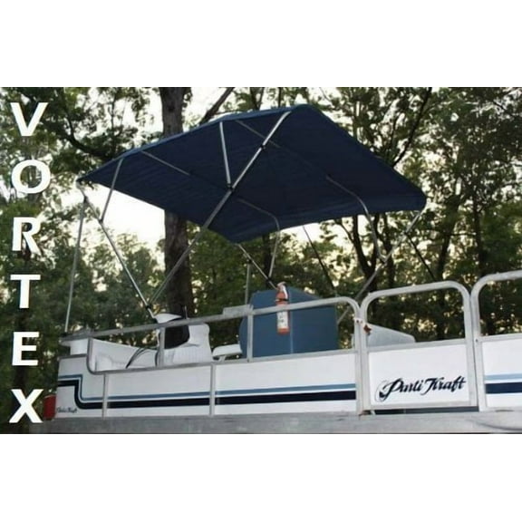 NAVY Vortex 4 Bow Bimini Top 8' Long, 85-90" Wide, 54" High, Pontoon / Deck Boat Complete Kit, Frame, Canopy, and Hardware (FAST SHIPPING - 1 TO 4 BUSINESS DAY DELIVERY)
