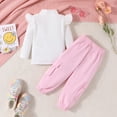 thumbnail image 2 of Toddler Infant Baby Girl Turtleneck Ruffle Sleeve Sweater Pink Cargo Pants Fall Winter Outfit 9M-5Y, 2 of 5