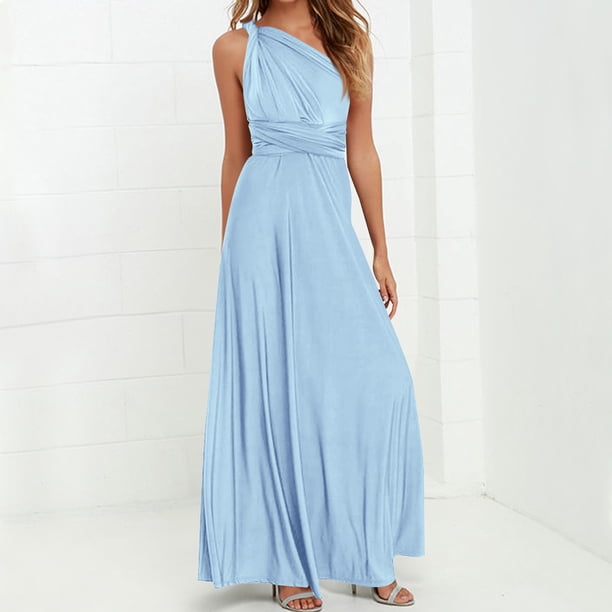 mfyjkho Vestidos de verano para mujer, Vestido de mujer con falda larga, sin espalda, estilo vendaje, multiusos, de color liso y múltiples cuerdas Vestidos de fiesta para mujer xl