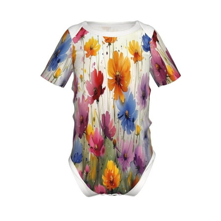 

Junzan Colorful Wildflower Meadow Print Short-Sleeve Baby Climbing Clothes Bodysuits for Infant One-Piece for Baby Boys & Girls Baby Clothes Baby Romper with Snap Closure-6 Months