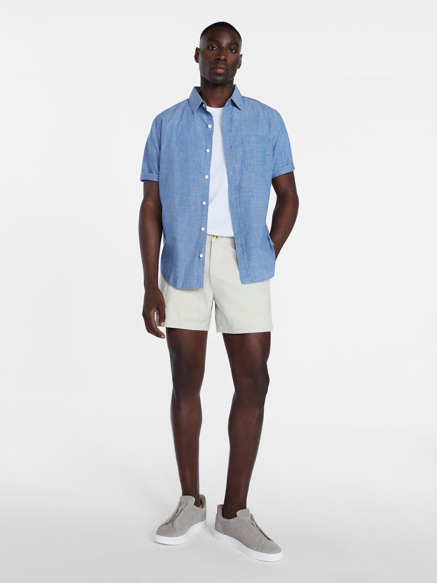 George Men's & Big Men's Modern Fit Chambray Button Up Shirt with Short Sleeves, Sizes XS-5XL