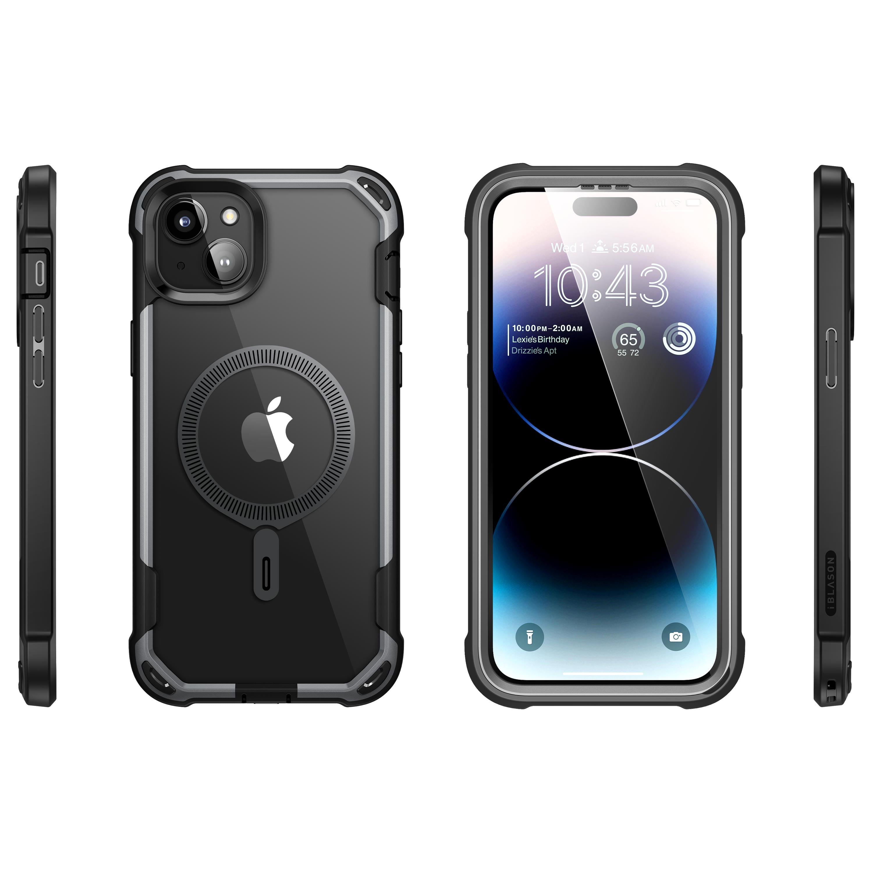 i-Blason AresMag for iPhone 15 Plus Case [6.7 inch], [MagSafe Compatible] Full-Body Dual Layer Anti-Slip Shockproof Rugged Clear Bumper Case with Built-in Screen Protector (Black)