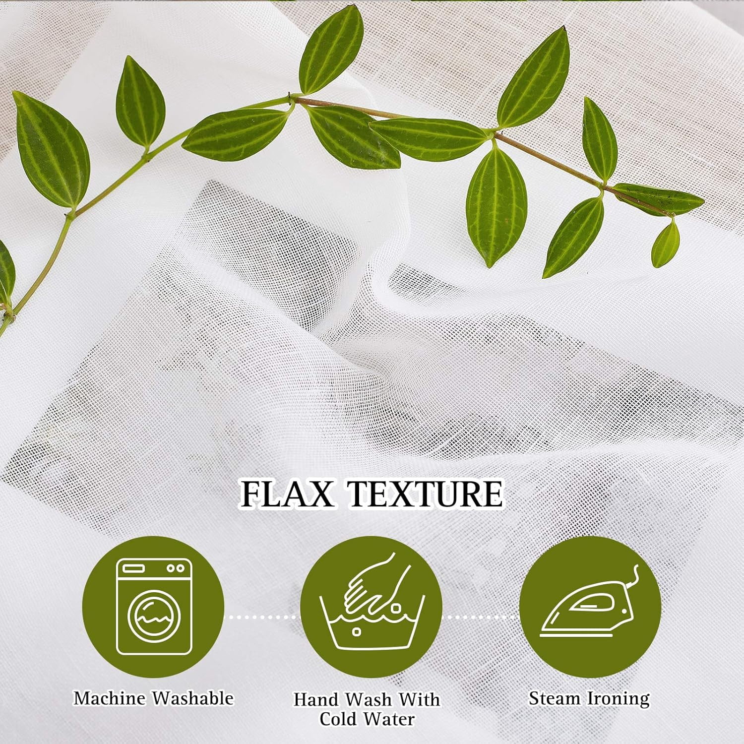 White Sheer Linen Curtains for Living Room 84 inch Length 2 Panels Set, Grommet Semi Sheer Privacy with Light Filtering Flax Window Treatments for Bedroom, W52 x L84