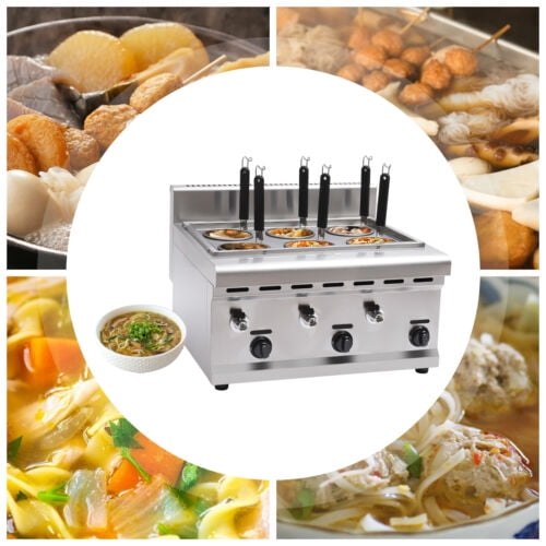 6 Holes Pasta Maker Commercial Pasta Cooking Machine Noodle Boiler 3 Gas Knobs