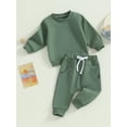thumbnail image 3 of Bagilaanoe 2PCS Toddler Baby Girl Boy Pants Set Solid Color Long Sleeve Sweatshirt Pullover Tops + Drawstring Sweatpants 6M 12M 18M 24M 3T Kids Casual Sweatsuits, 3 of 9