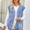 thumbnail image 2 of APEXFWDT Women's Sleeveless Denim Vest V Neck Button Down Jean Waistcoat Jacket Oversized Jean Denim Jacket Vest Top with Pockets, 2 of 7