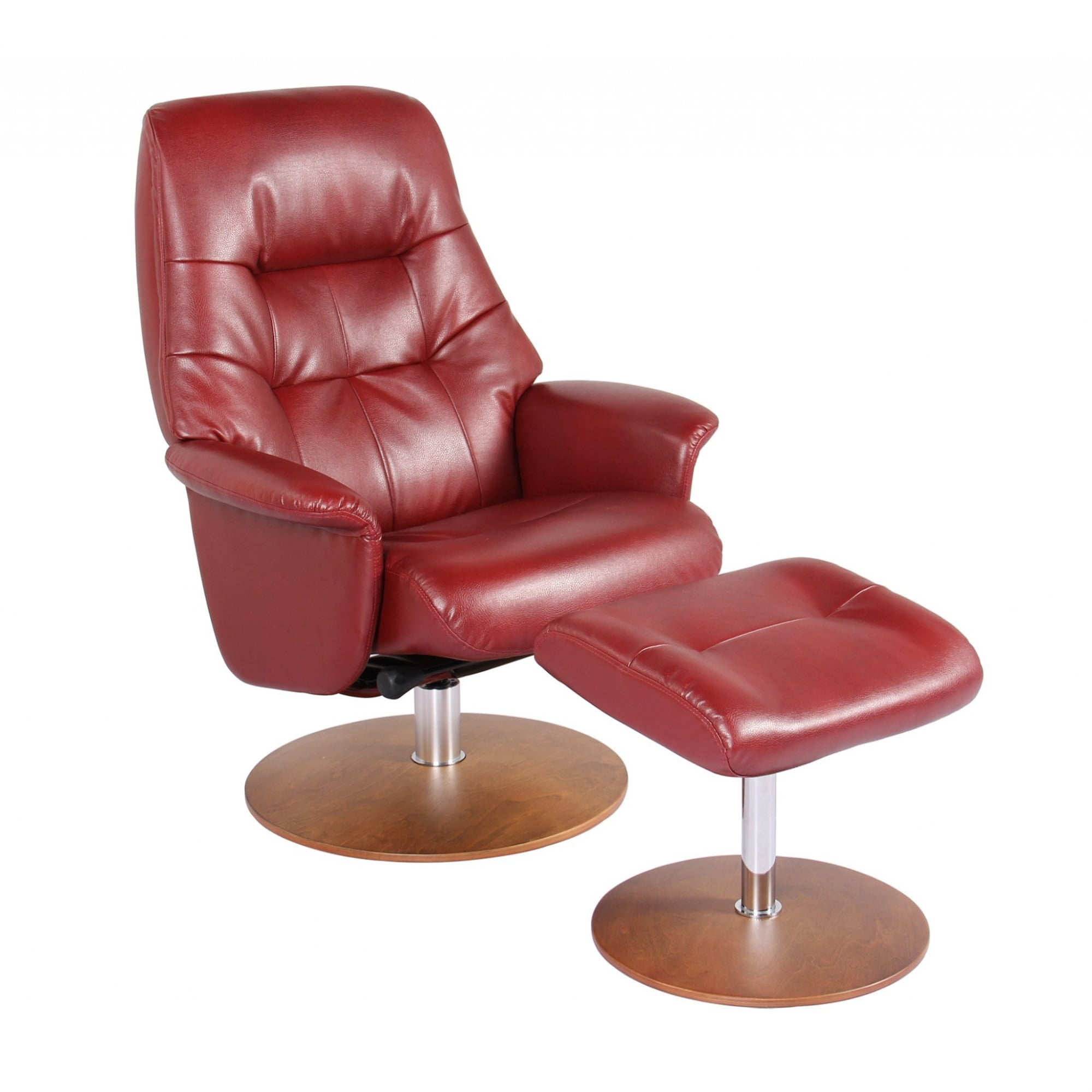 Contemporary Earthy Red Swivel Recliner, Red Leather Swivel Recliner Chair