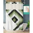 thumbnail image 2 of No Hook Shower Curtain with Snap in Liner, Boho Moroccan Sage Green Black and White Striped Geometric Shower Curtains for Bathroom, Washable Shower Curtain Liner Set with Mesh Top Window, 54"x78", 2 of 6