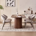 thumbnail image 6 of 63" Rectangle Dining Table for 4-6 Person, Modern Mid-century Farmhouse Large Kitchen Table w/Wood Strip Pedestal Base, Rustic Dinner Table for Breakfast Dining Reception Room, Brown, 6 of 8
