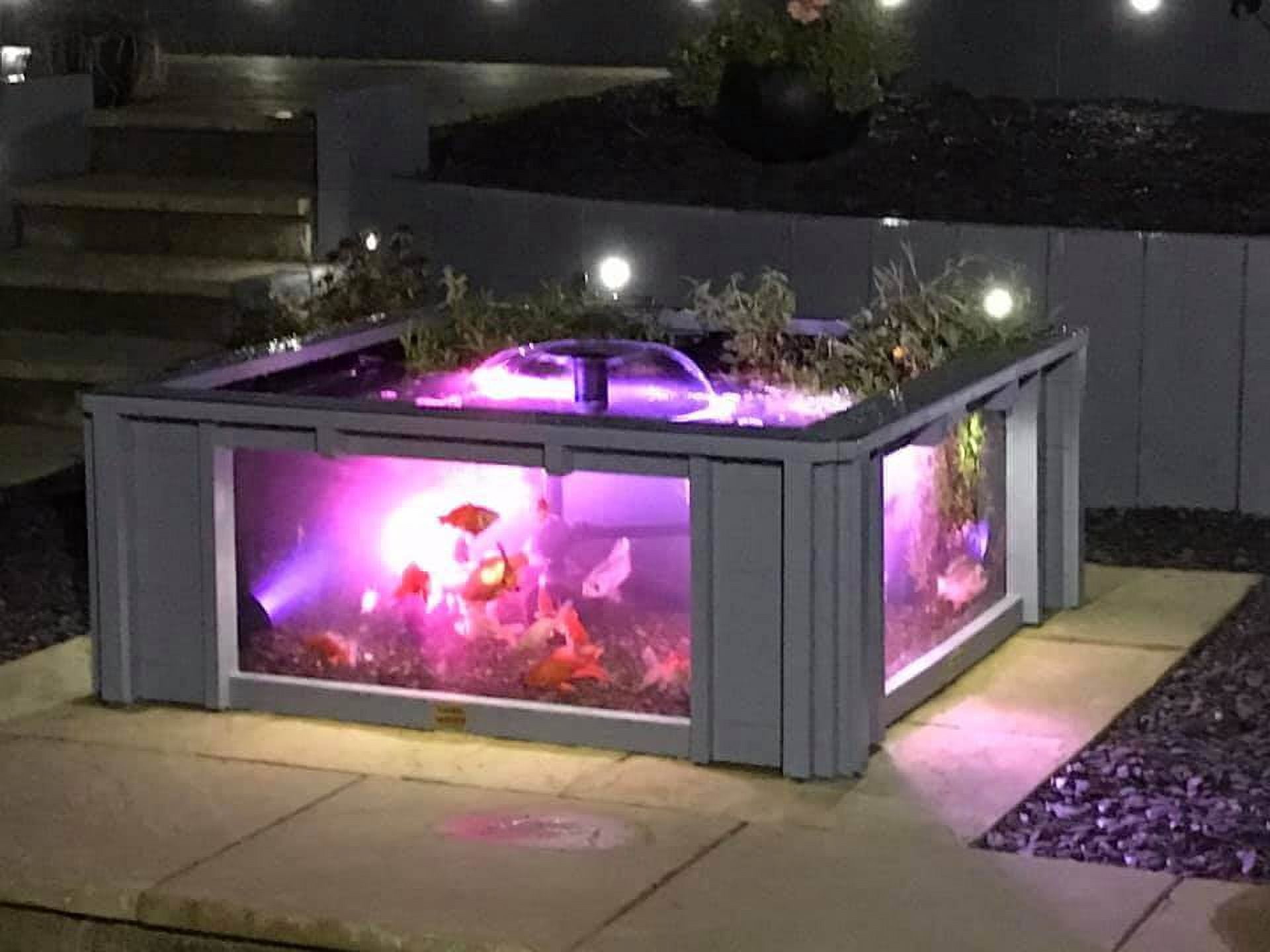 Raised Wooden Square Pond with Large Windows - Lotus Clear View Garden Aquarium in Gray 172 Gallon