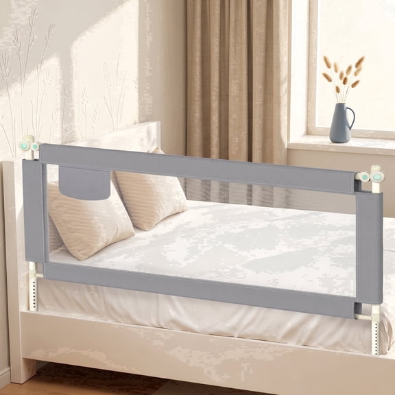 L-Shaped Toddler Bed Rail , 1.5m Extra Large Safety Fence, Universal Fit for Most Mattresses, Tool-Free Easy Installation, Gray