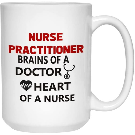Nurse Practitioner Coffee Mug 11 oz, Brain of A Doctor Heart of A Nurse Unique Gift for Medical Student Clinical NP RN Graduation, White
