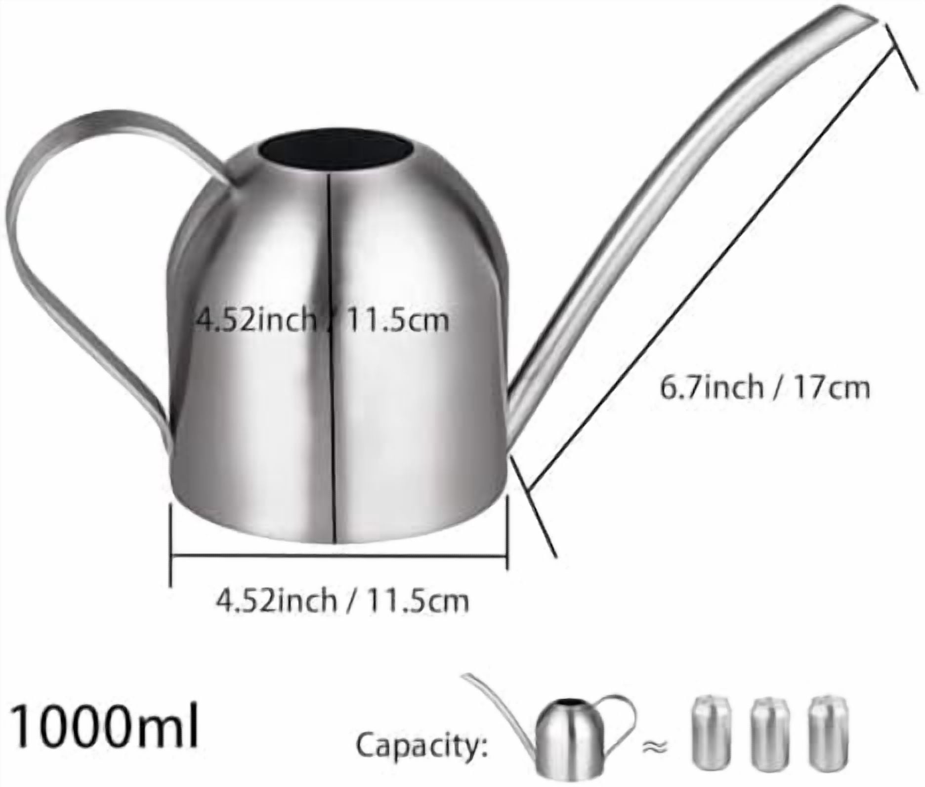 Indoor Watering Can for House Plants Stainless Steel Watering Can Metal with Long Spout (33oz/1L)