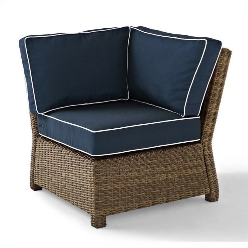 Bradenton Outdoor Wicker Sectional Corner Chair With Navy Cushions