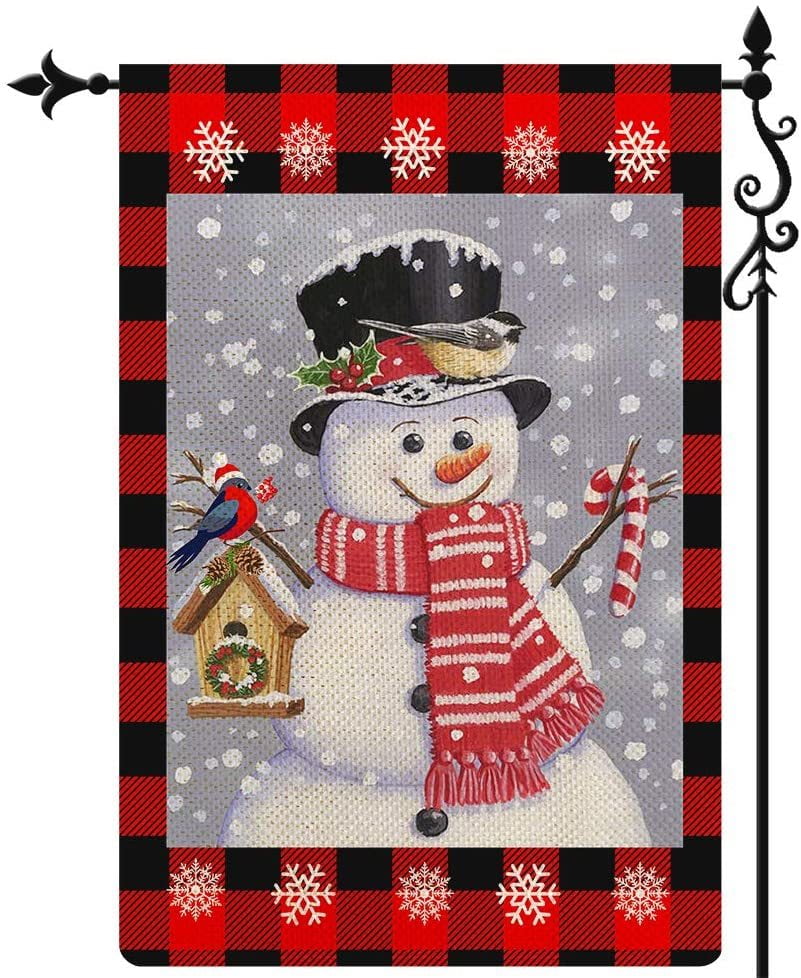 Marry Christmas Winter Yard Flag 12.5 x 18 Inch Burlap Smile Snowman Garden Flags with Green Hat Vertical Double Sized Vintage for Outside Farmhouse Porch Backyard Lawn Holiday Outdoor Decorations