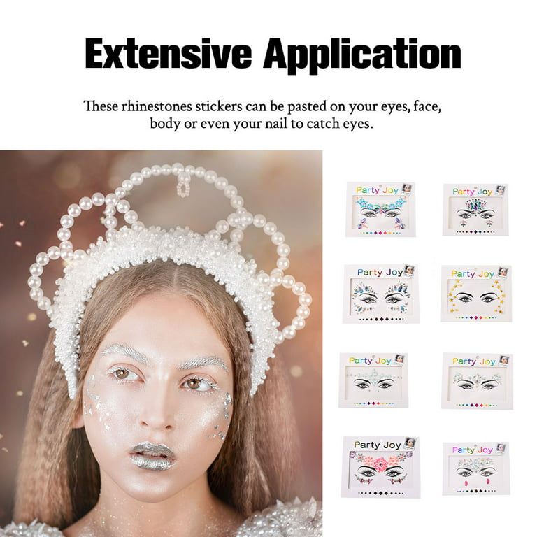 TureClos Eye Forehead Jewels Rhinestone Self Adhesive Stickers Bling Face  Makeup DIY Decorations for Women Wedding Party Accessory Type 4 