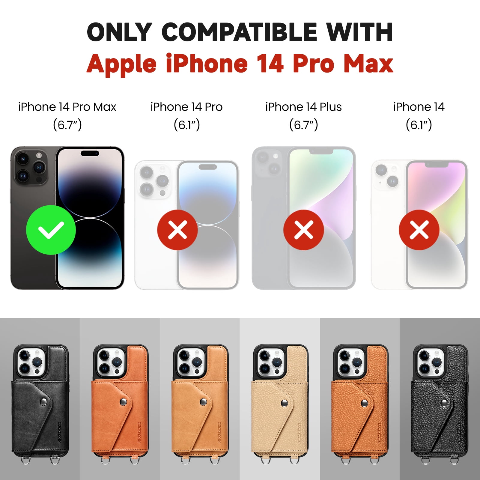 Handmade Genuine Leather Crossbody Wallet Phone Case for Apple iPhone 14 Pro Max 6.7-Inch,with Strap and Flip Wallet Card Holder,Shockproof Durable Scratch Protective