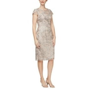 Alex Evenings Short Embroidered Dress with Cap Sleeve (Womens, Taupe, 14)