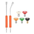 thumbnail image 1 of Uxcell Pressure Washer Extension Wand, 16" Stainless Steel Power Washer Lance 30°Gutter Cleaner Curved Rod with Orange Anti-Slip Protective Grip, 5 Nozzle Tips, 1 of 7
