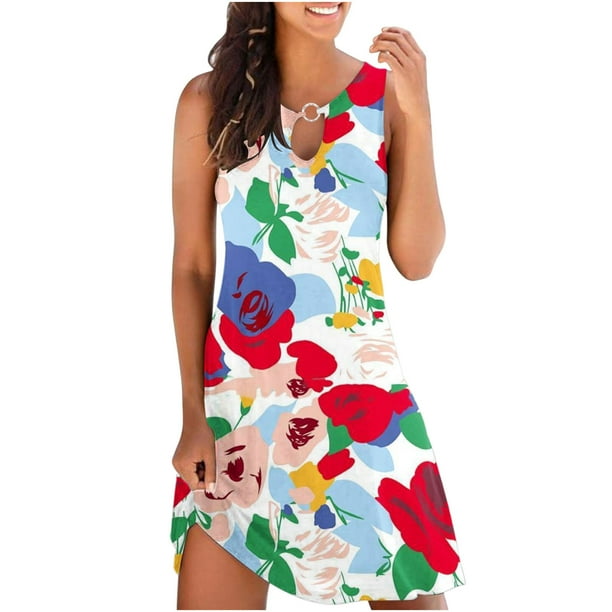 Vestido sin mangas con estampado Floral de verano suelto informal para mujer OAVQHLG3B Store lin121212