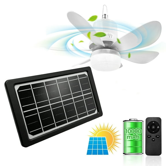 Solar Ceiling Fan Light, 20000mAh Portable Gazebo fan with 30W Solar Powered Fan with Remote Control, Outdoor Ceiling Fan with Light for Patios, Canopy, Shed, RV, Porch and Chicken Coop