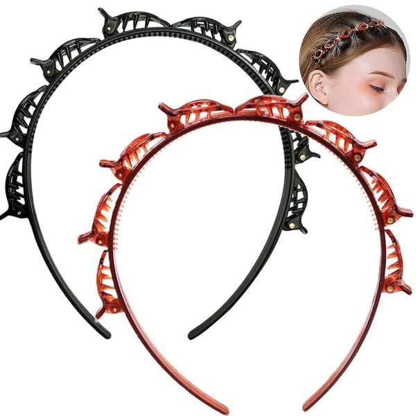 IC Hairstyle hairpin, 2 pcs Hairdressing aid hairband with clips, 1 black + 1 brown