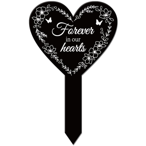 Heart Shaped Wreath Butterfly Garden Stake Memorial Remembrance Plaque Stake for Cemetery Acrylic Waterproof Sympathy Garden Stakes for Yard Grave