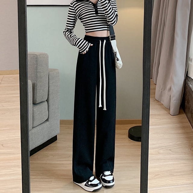 Pantalones casuales adelgazantes de cintura alta de verano para mujer, pantalones de pierna ancha de talla grande, pantalones rectos con cabeza elástica de color sólido para mujer