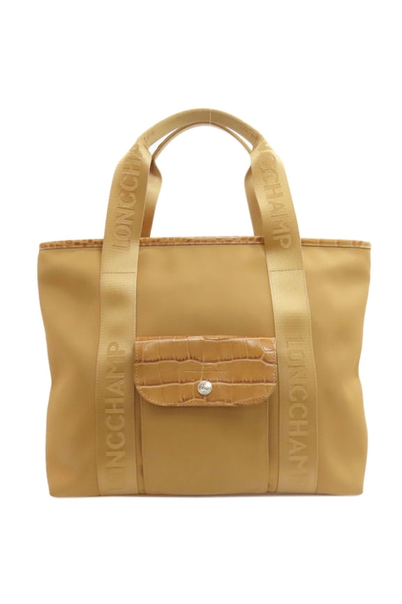Pre-Owned Longchamp embossed nylon tote bag for women.
