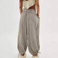 thumbnail image 4 of Womens Baggy Cargo Pants Wide Leg Drawstring Elastic High Waist Loose Parachute Pants Casual Patchwork Long Pants with Pocket, 4 of 7