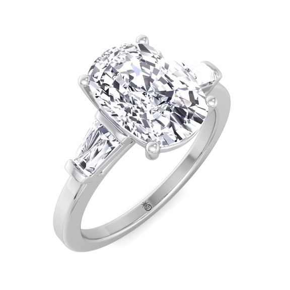 Empire - Moissanite Elongated Cushion Cut Lab Diamond Engagement Ring With Tapered Baguette Sidestones