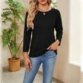 thumbnail image 4 of WREESH Womens Fashion Dressy Tops Fall And Winter New Solid Color Casual 3/4 Sleeve Round Neck Loose Bottom T-Shirt Tops Pullover Black, 4 of 7