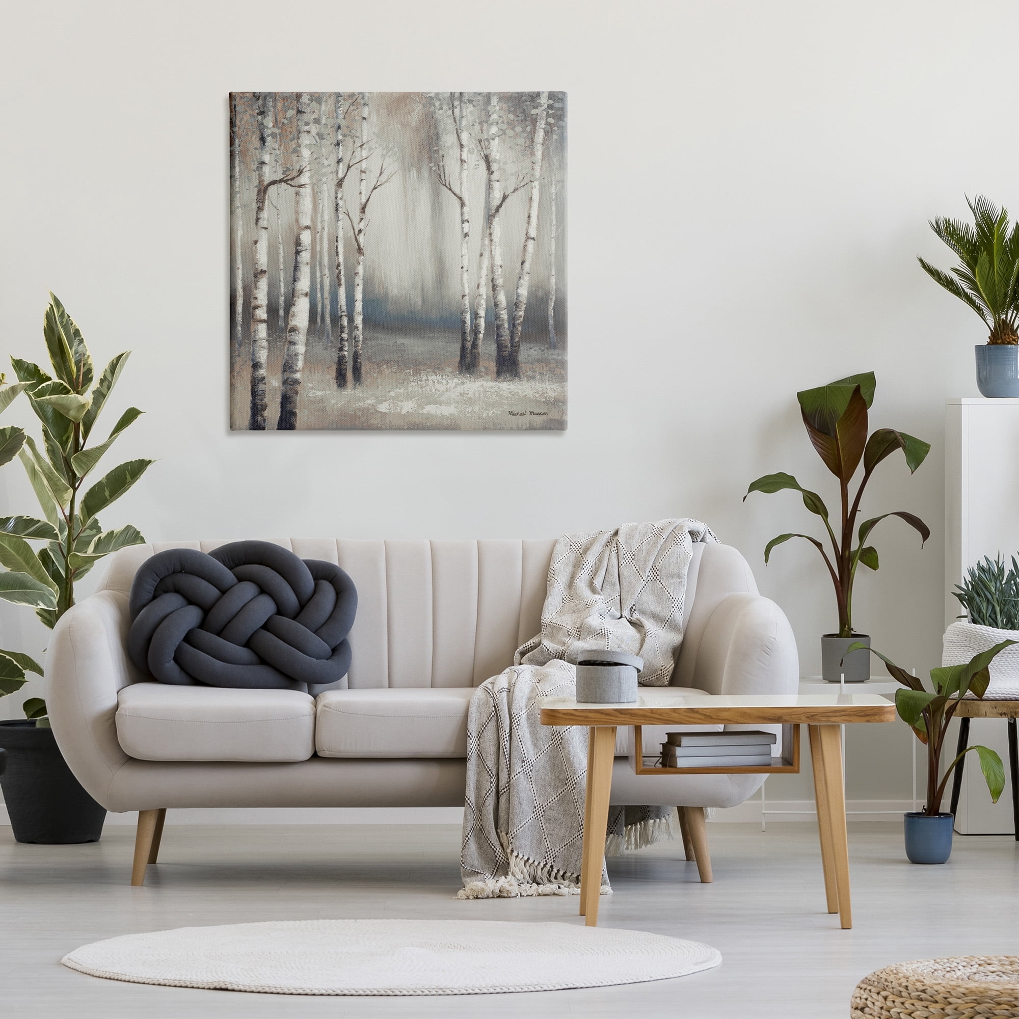 Misty Birch Tree Forest Landscape Canvas Art, 36 x 36