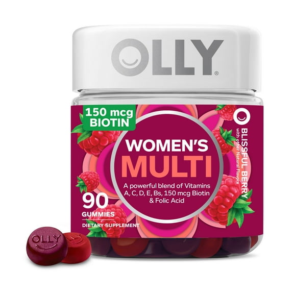 OLLY Women's Daily Multivitamin Gummy, Health & Immune Support, Berry, 90 Ct