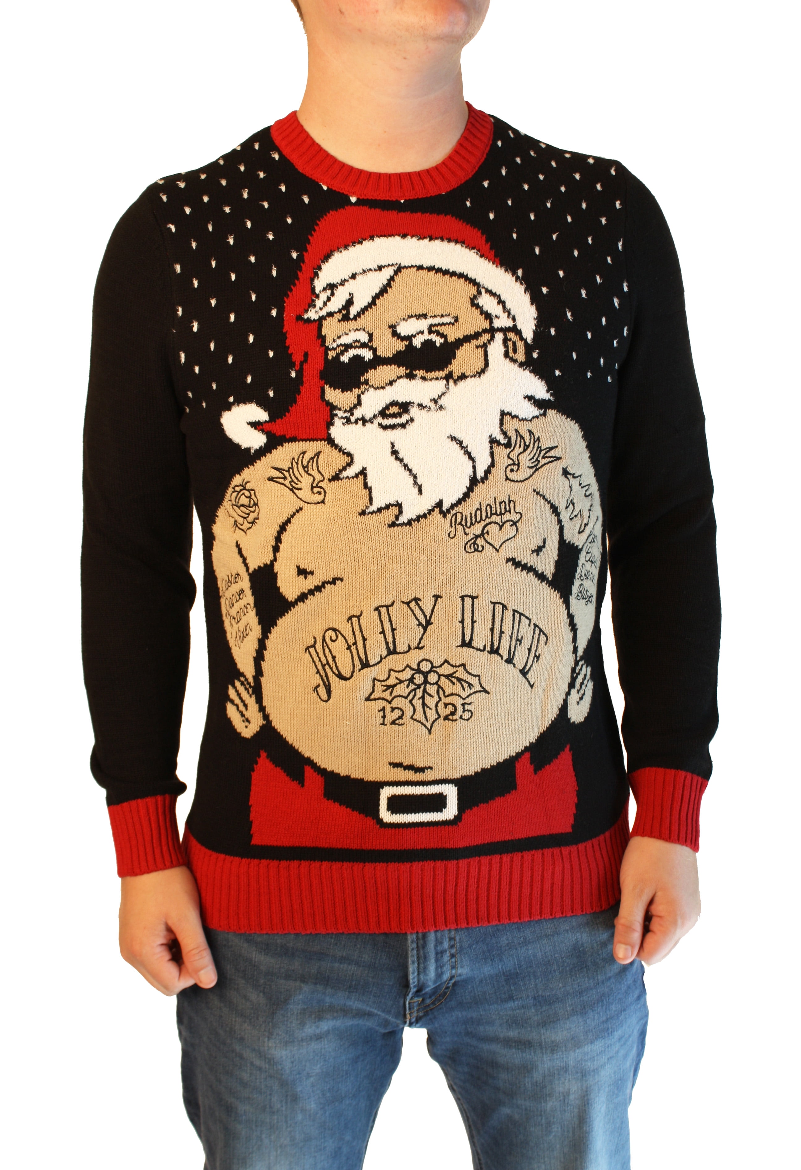 Ugly Christmas Sweater Ugly Christmas Sweater Men S Xmas Tatted Thug Jolly Life Santa