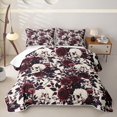 thumbnail image 2 of Homewish Floral Skull Skeleton Quilt Full for Gifts, Cream Red Rose Gothic Full Bedspread Sets, 3-Piece, 2 of 7