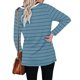 thumbnail image 2 of Sudadera con cuello en V a rayas y manga larga con abertura lateral para mujer, informal, holgada, para oficina, azul pavo real XL, 2 of 5