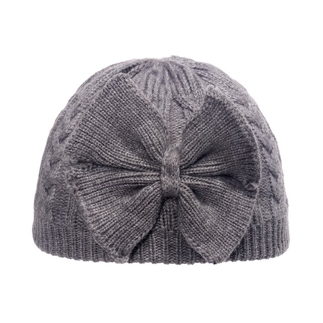 Gorro de invierno con lazo para bebé, gorro infantil gris para niña, gorros de punto con orejeras de 0 a 6 años