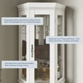 thumbnail image 3 of BELLEZE Lighted 3-Side Glass Display Curio Cabinet w/ Tempered Glass Doors & Shelves, Accent Wooden Corner Cabinet with Bulb, Corner Storage Decoration Rack for Living room & Bedroom Corona (White), 3 of 6