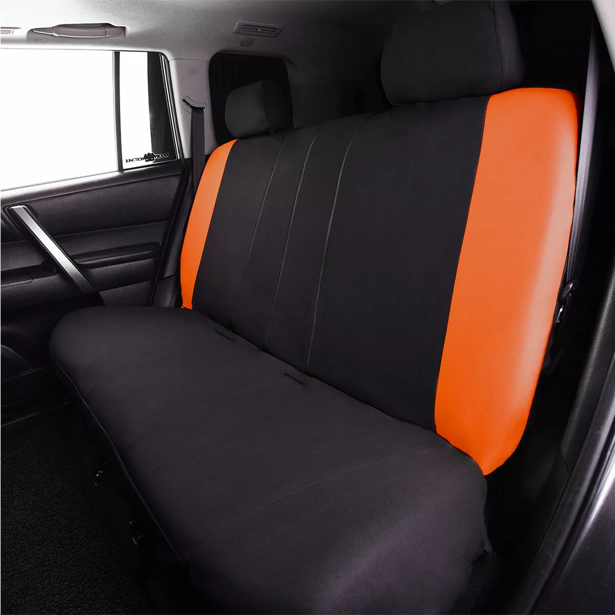 Flying Banner Car Seat Covers Front Rear Full Set Protectors Auto Interior Car Accessories Rear Bench Split 40/60 50/50 60/40 Piping Sporty Orange Black